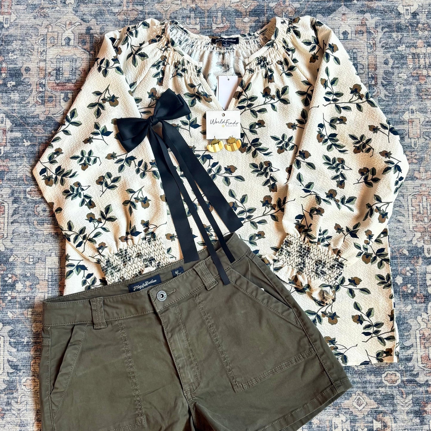 Cleo Smocked Cuff and Collar Floral Top by Flag & Anthem