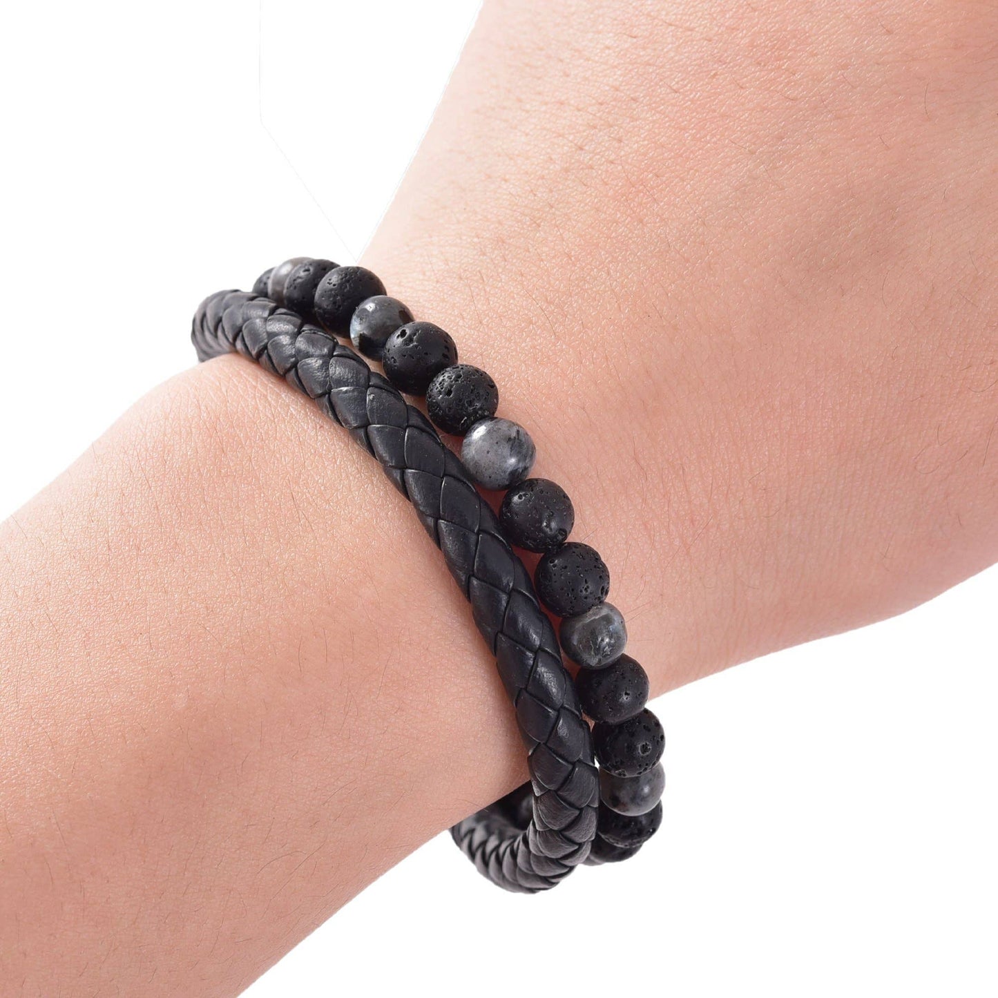 Lava Bracelet for Men - Black/White & Braided