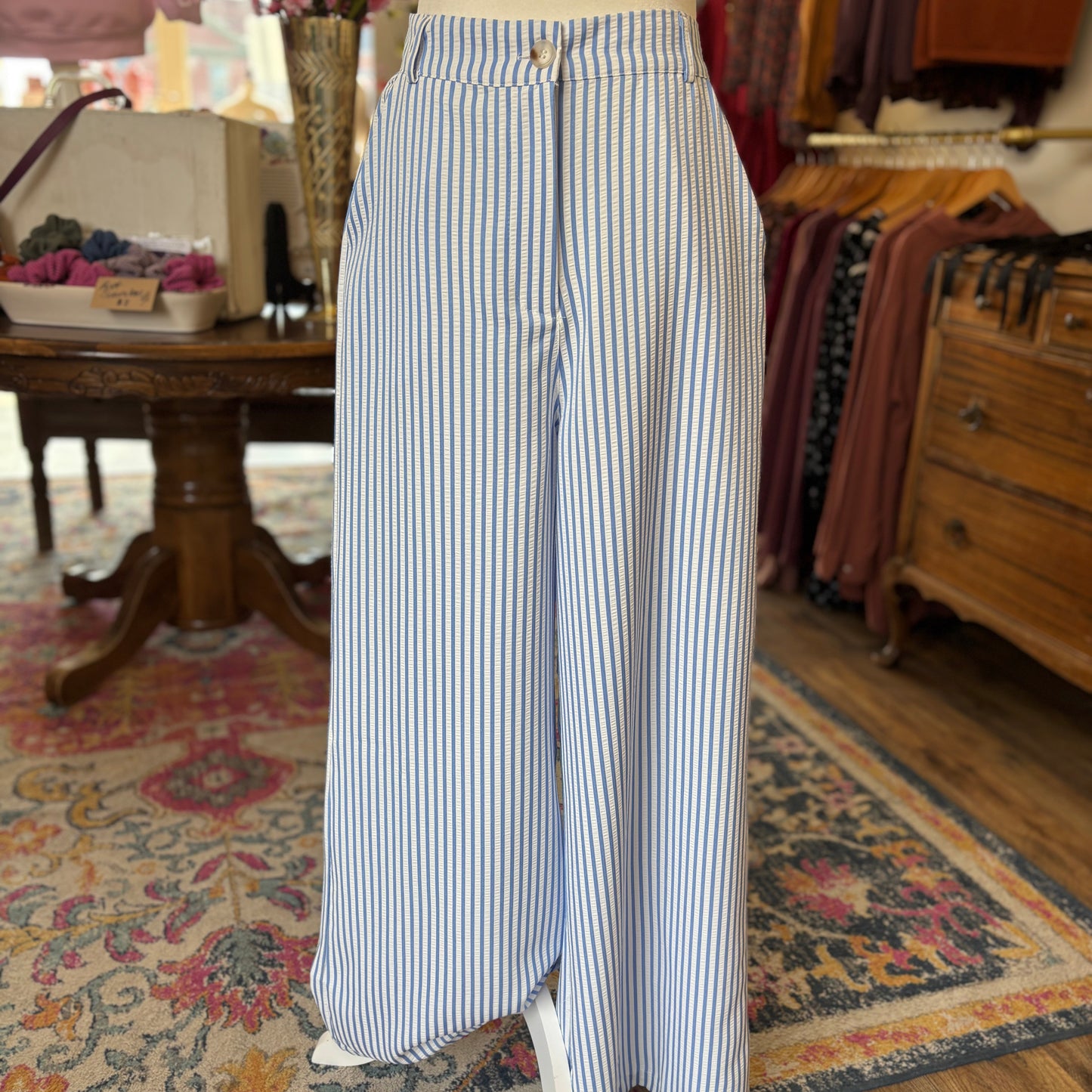 Textured Striped Wide Leg Pants/Set