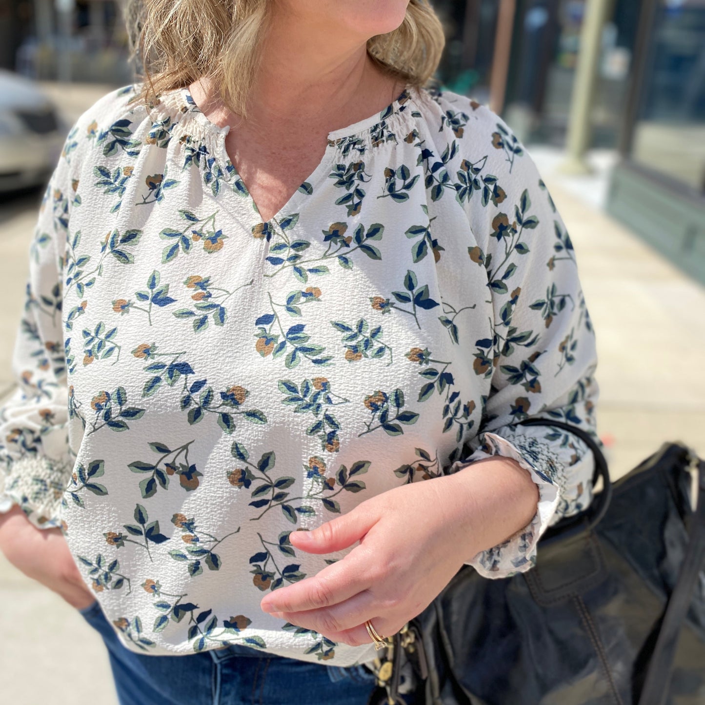 Cleo Smocked Cuff and Collar Floral Top by Flag & Anthem