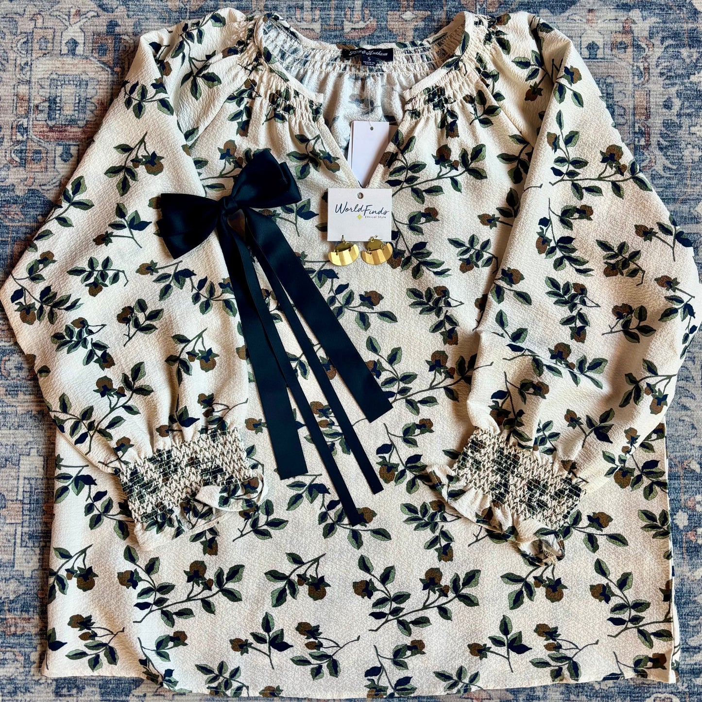 Cleo Smocked Cuff and Collar Floral Top by Flag & Anthem