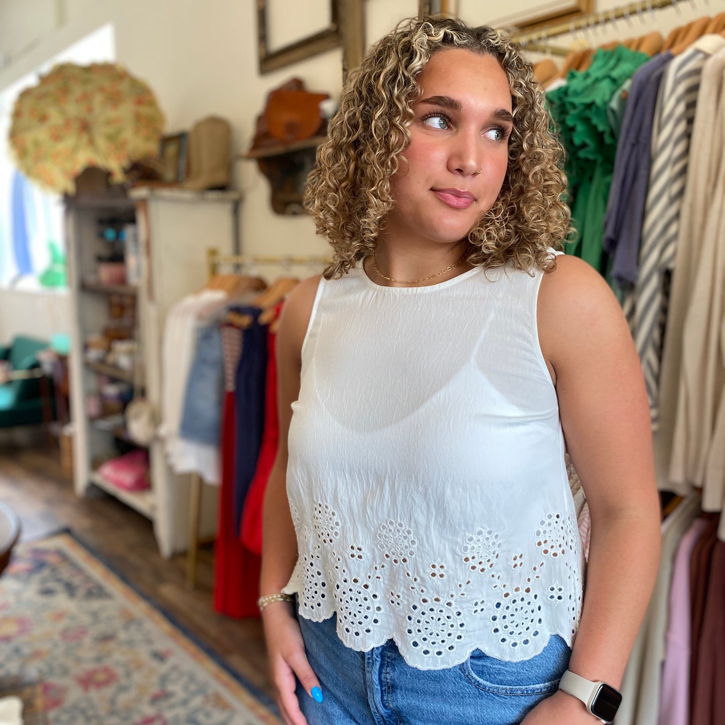 Mae Eyelet Sleeveless Blouse
