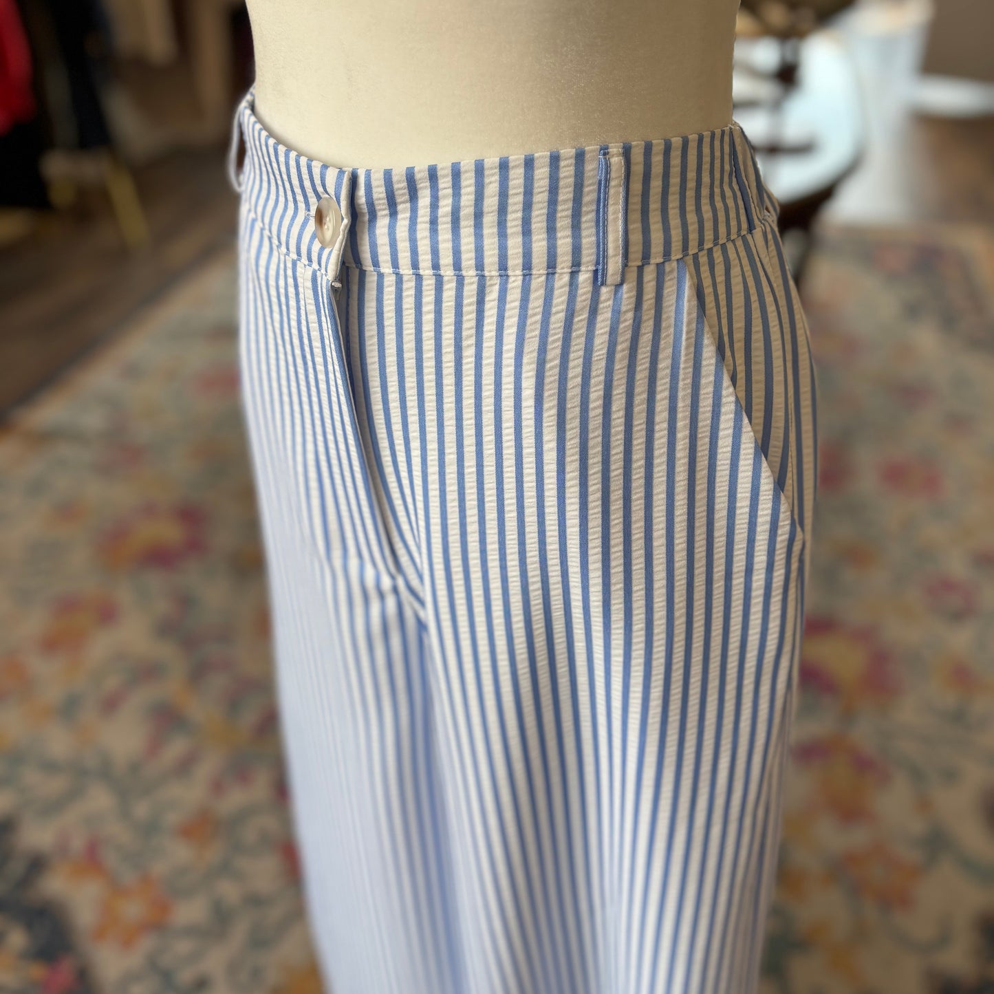 Textured Striped Wide Leg Pants/Set