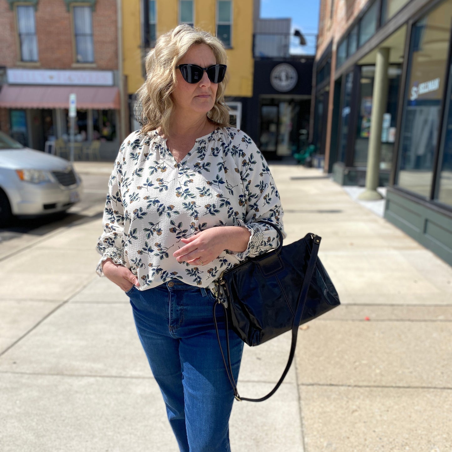 Cleo Smocked Cuff and Collar Floral Top by Flag & Anthem