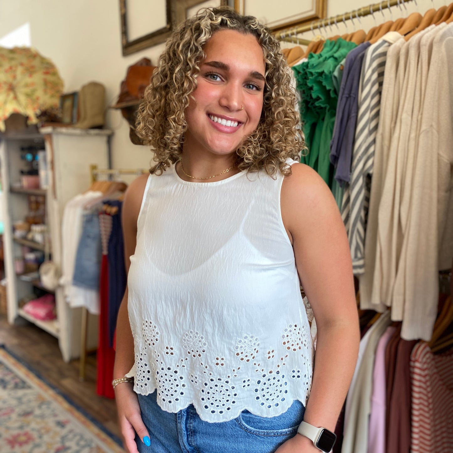 Mae Eyelet Sleeveless Blouse