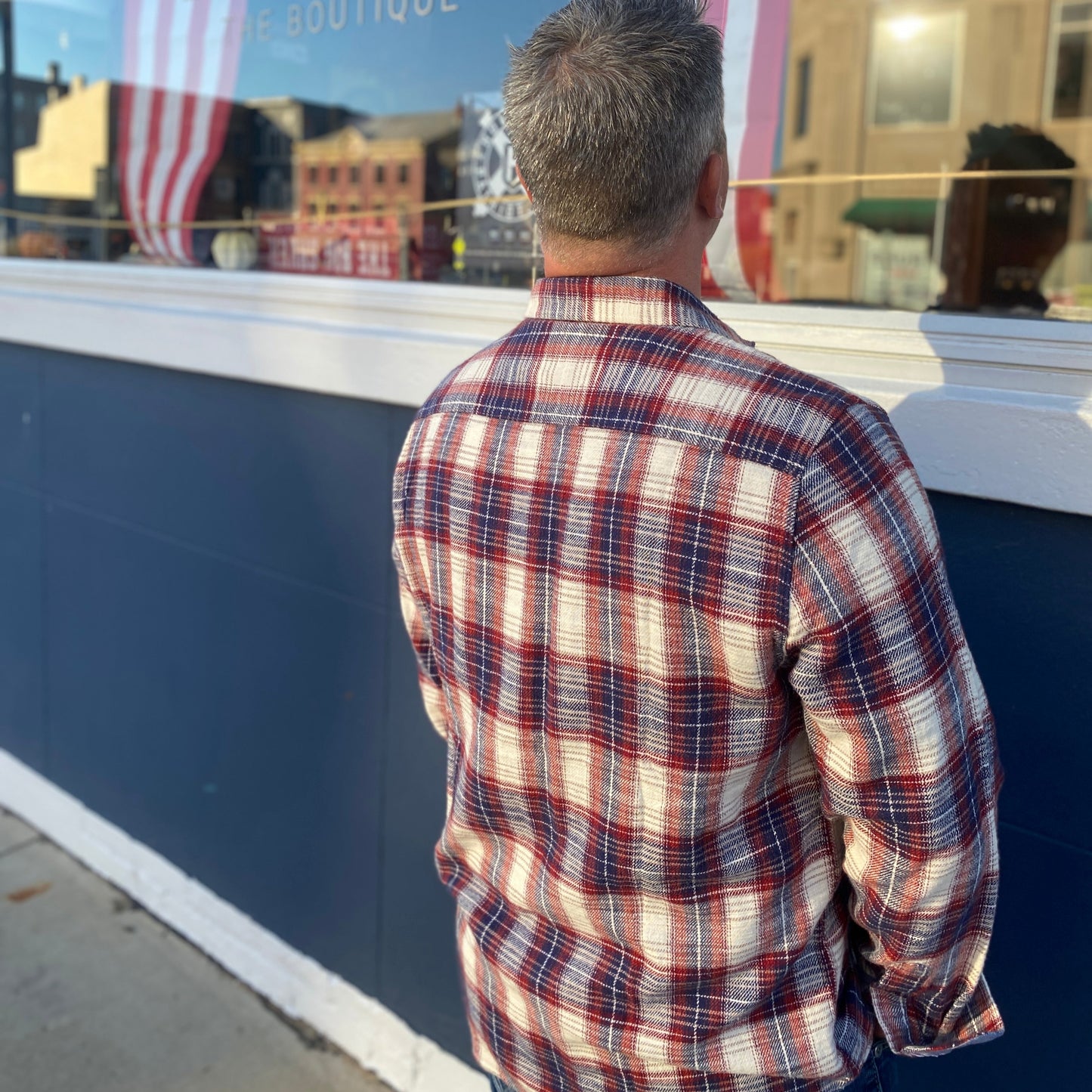 Donley Shirt in Navy, Red and Cream by Flag & Anthem