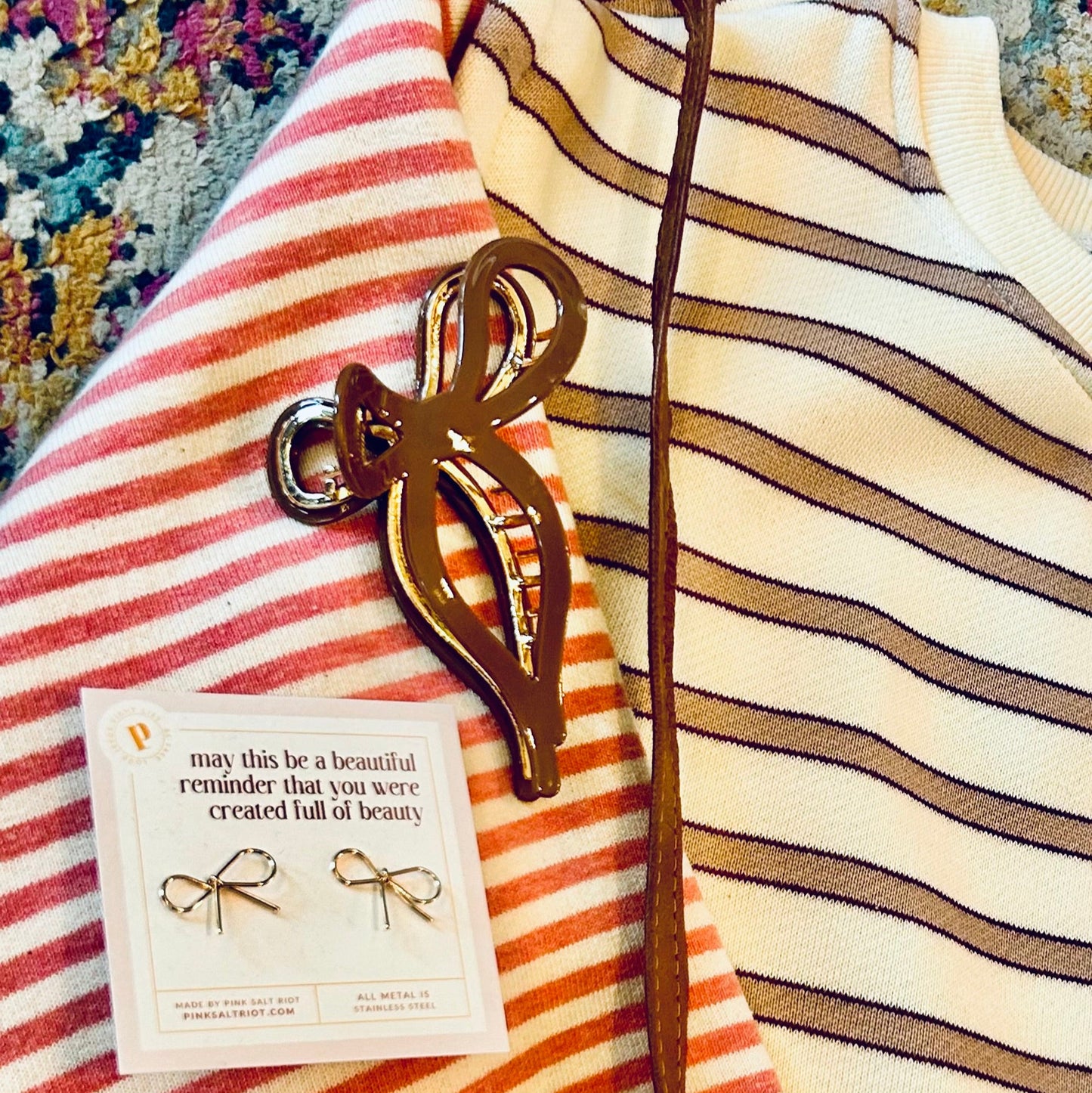 Mixed Striped Long Sleeve Knit Top