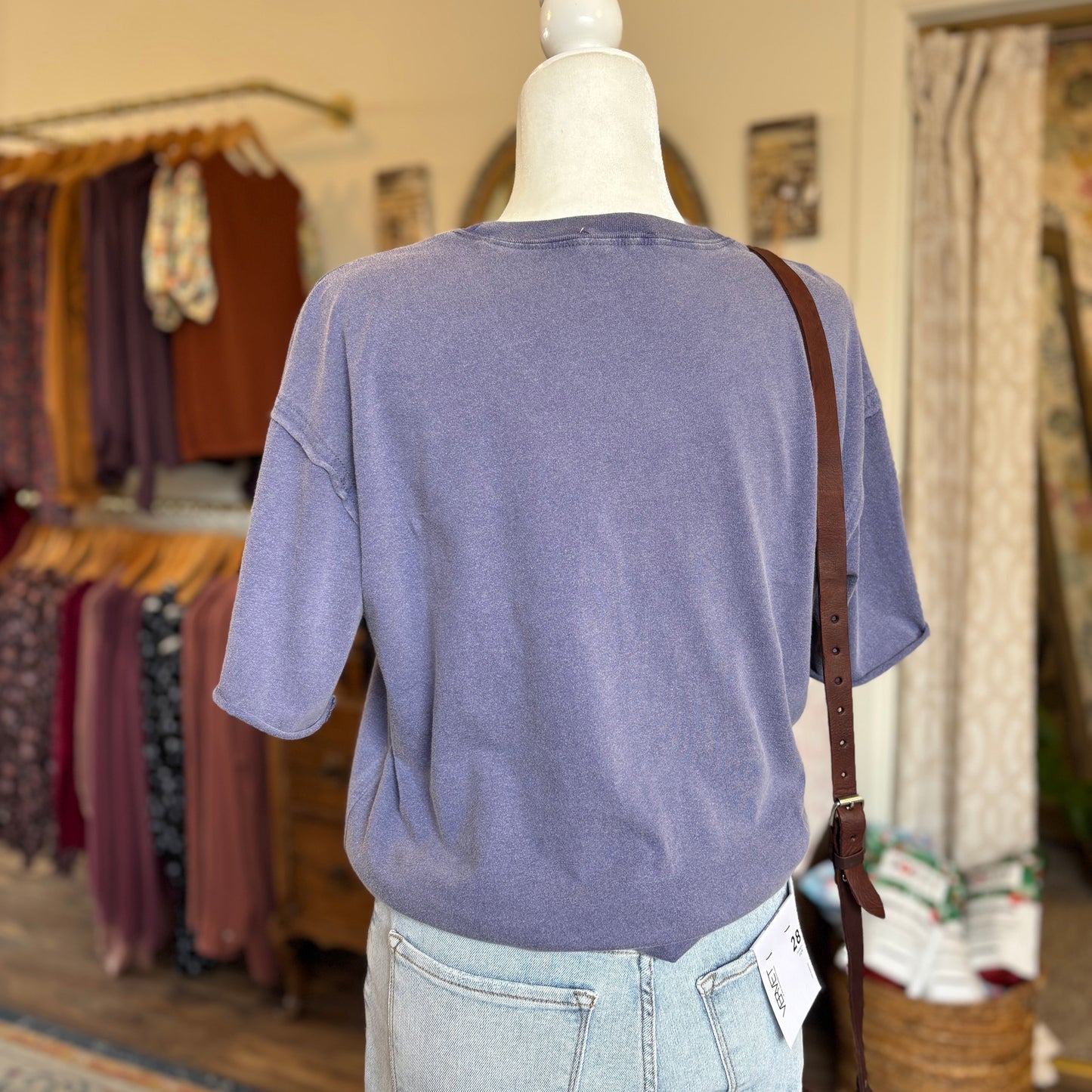 Short Sleeve Front Pocket Tunic Tee-DUSTY INDIGO