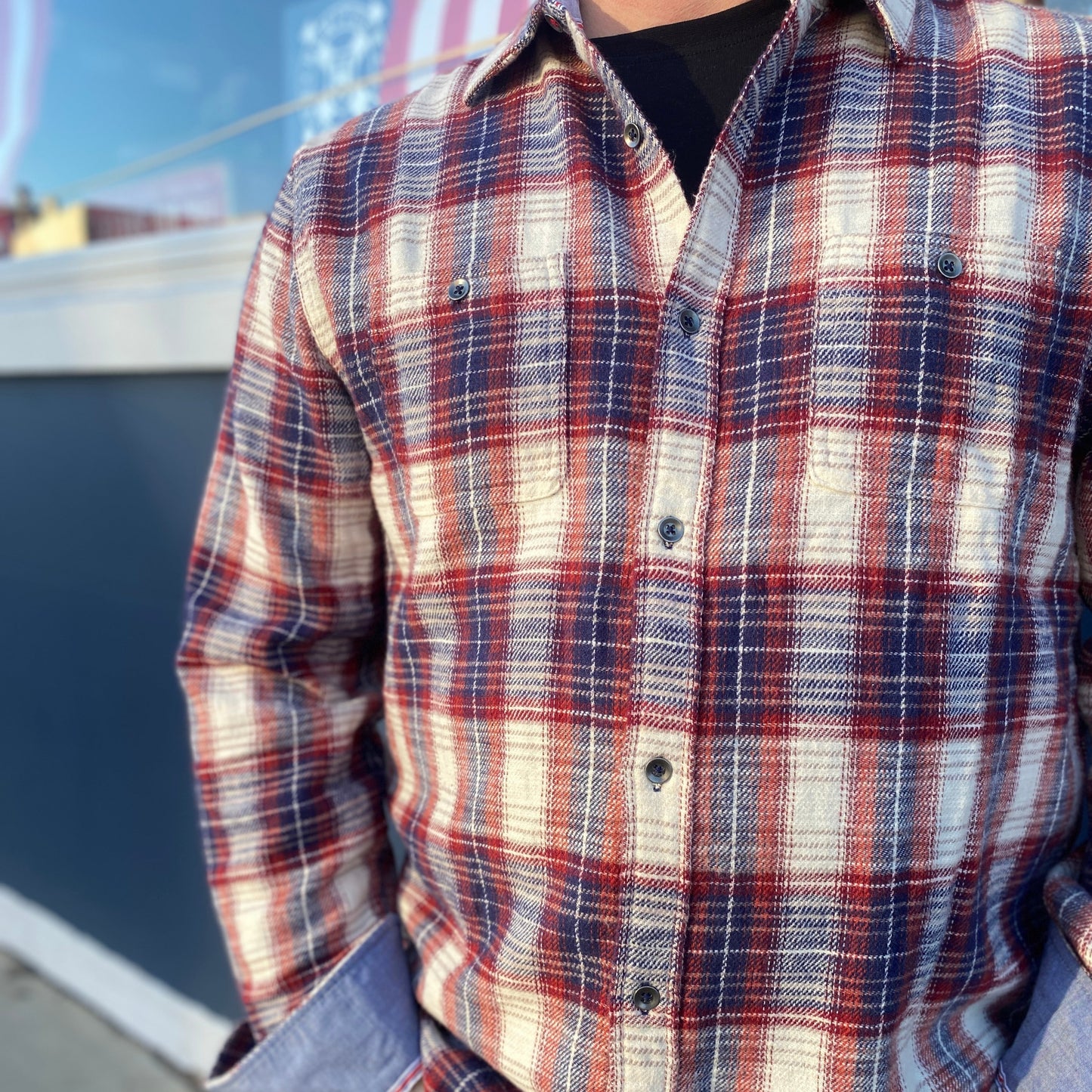 Donley Shirt in Navy, Red and Cream by Flag & Anthem