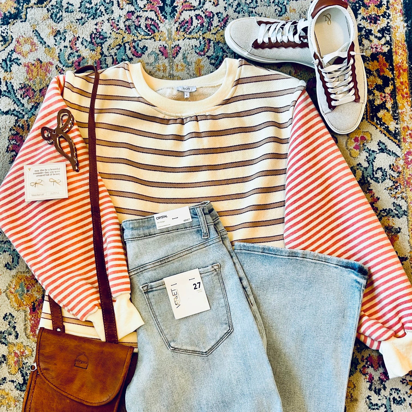 Mixed Striped Long Sleeve Knit Top