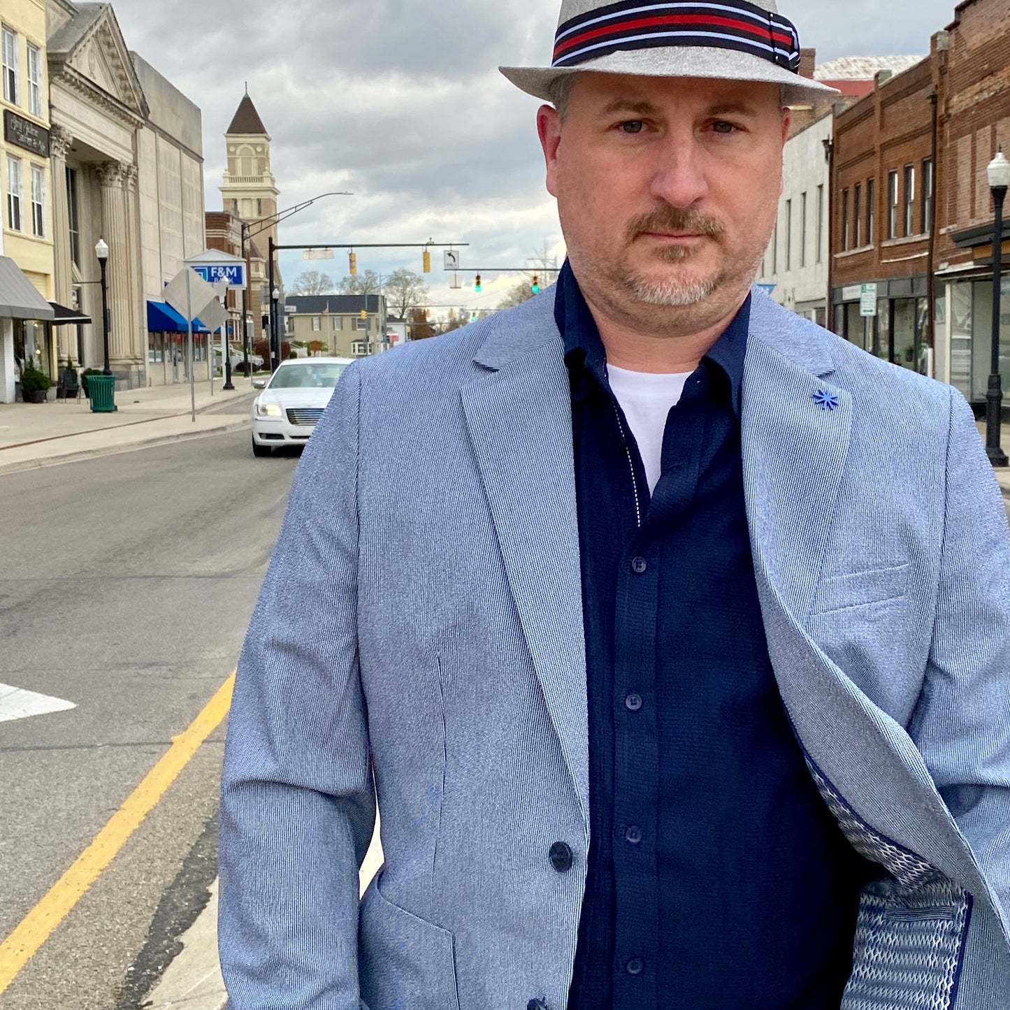 The Jasper Notch Collar Woven Jacket by Report Collection in Light Blue