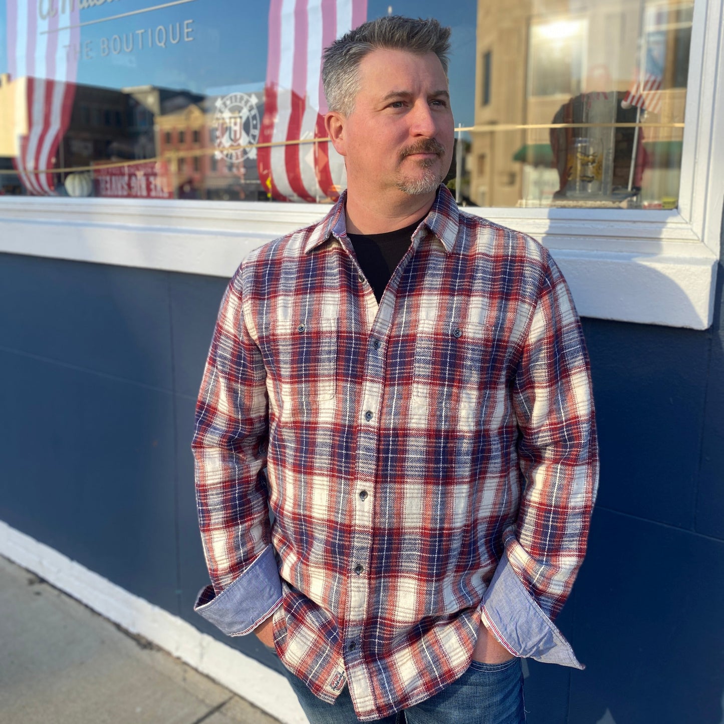 Donley Shirt in Navy, Red and Cream by Flag & Anthem