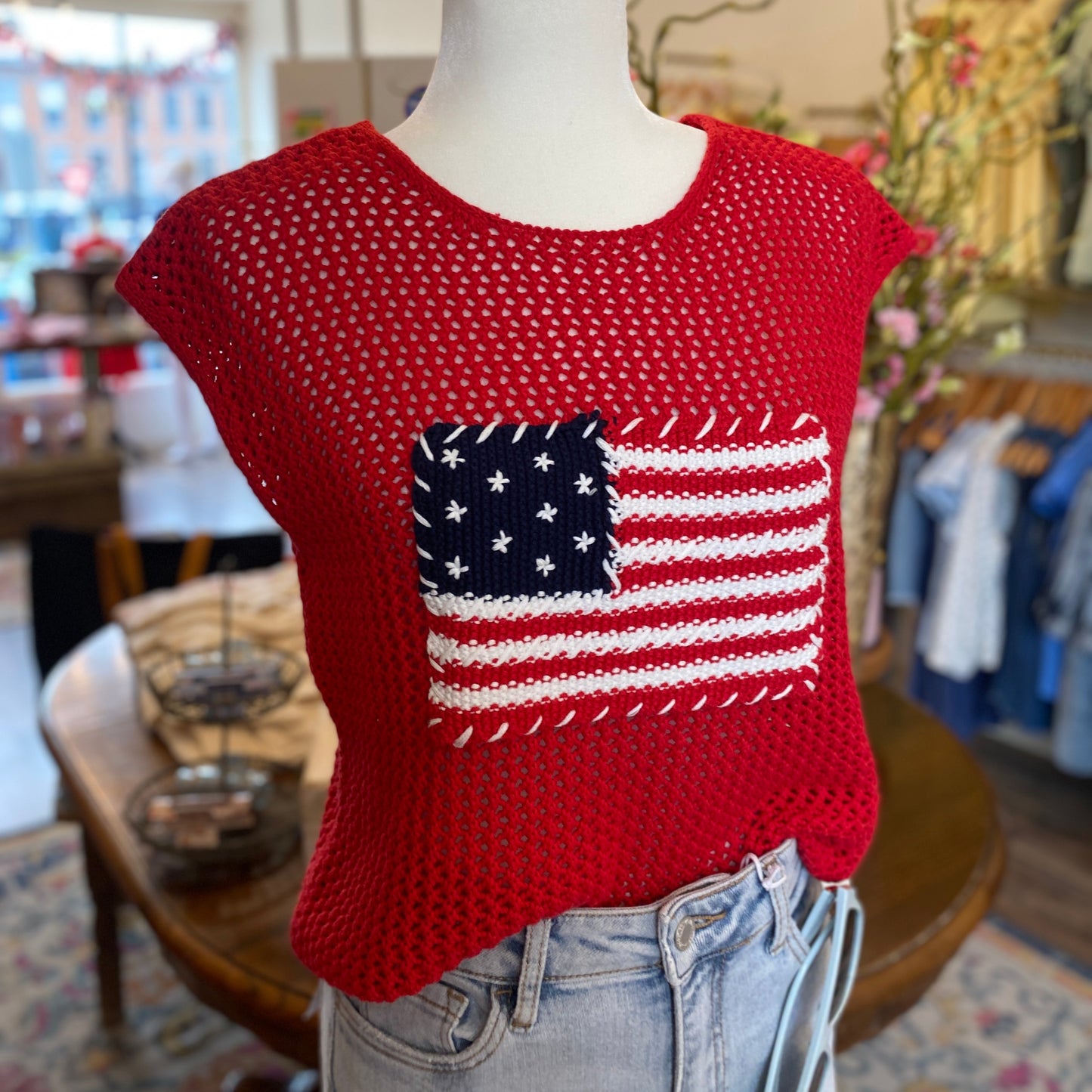 Americana Crochet Knit Sweater Top