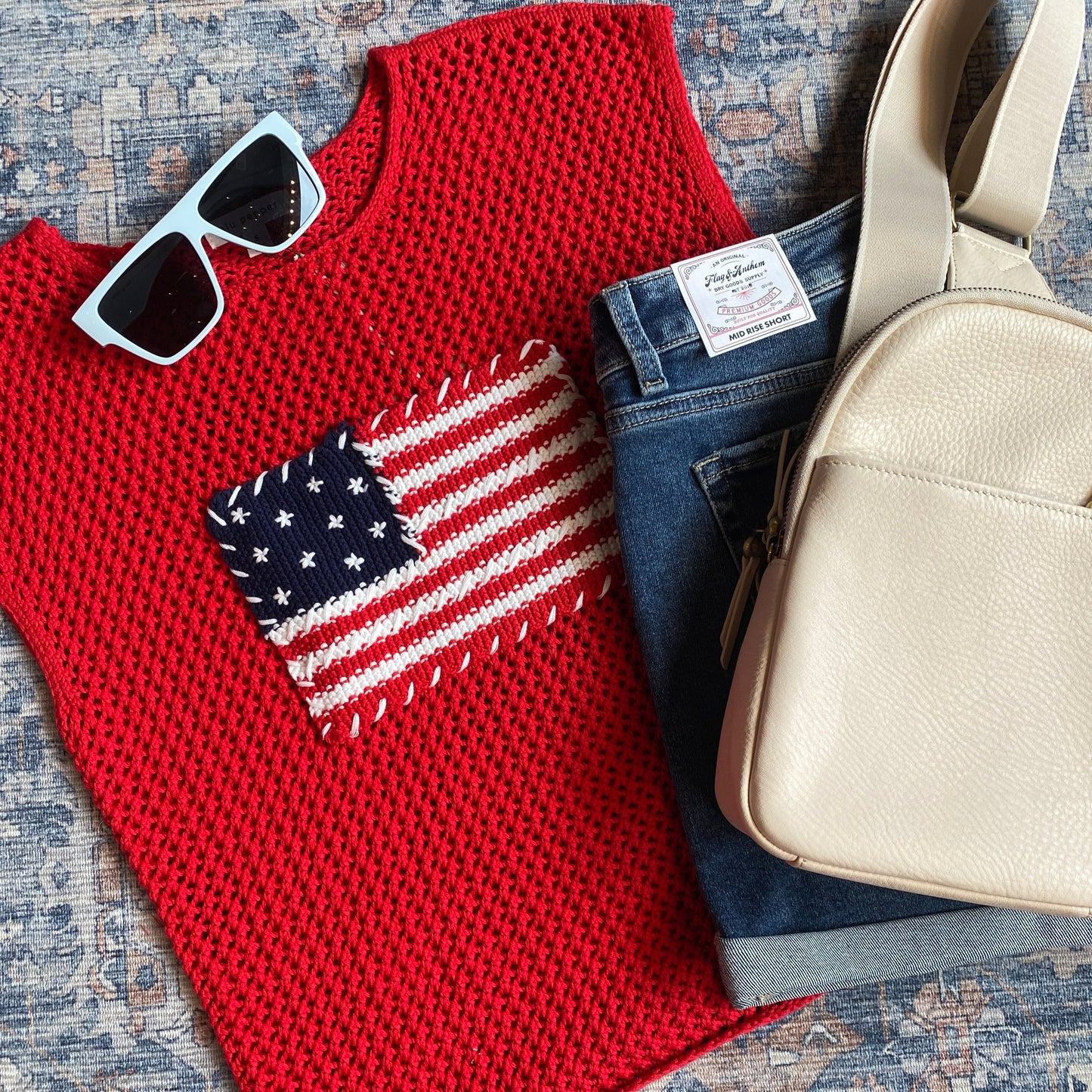 Americana Crochet Knit Sweater Top