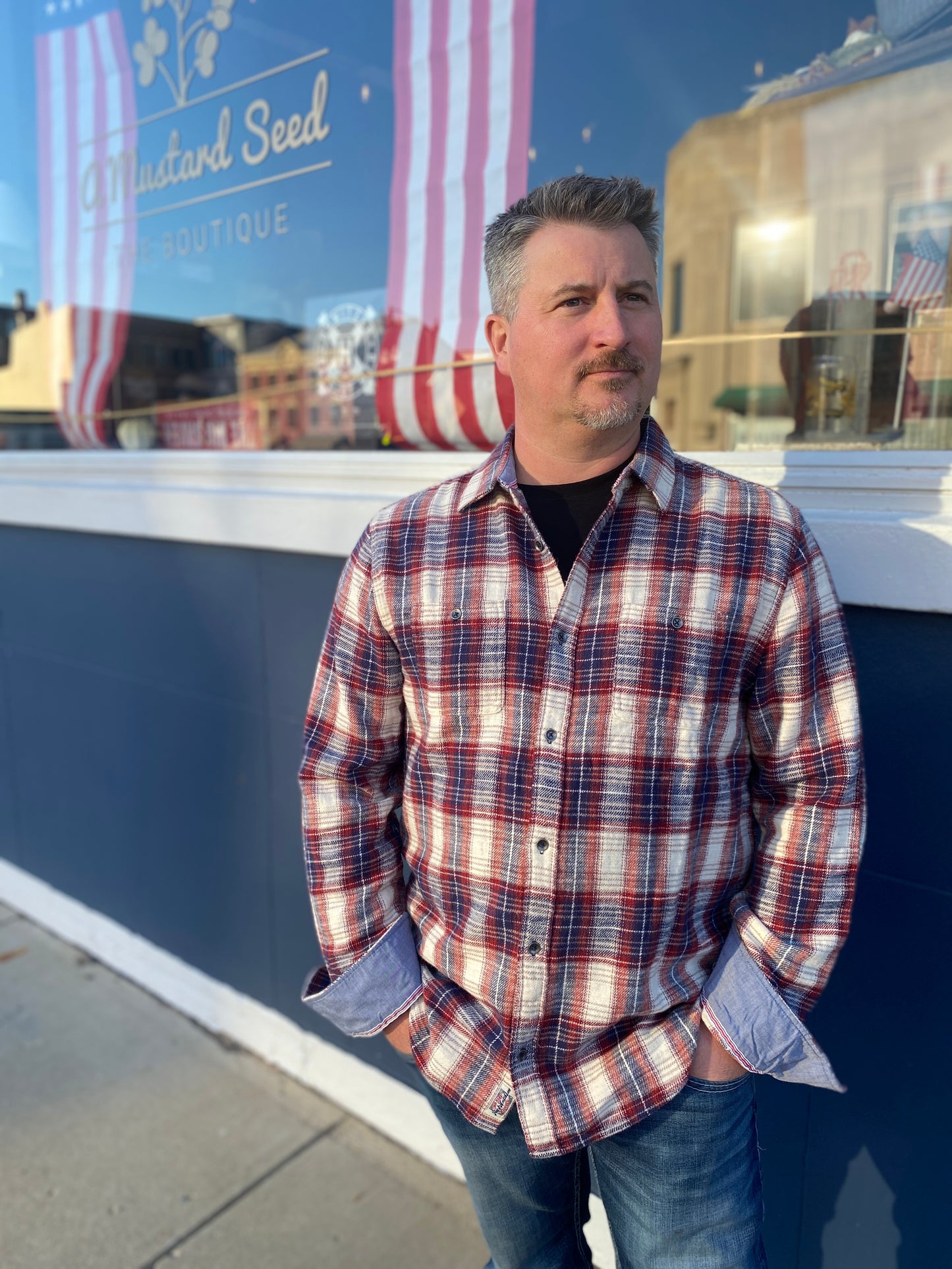 Donley Shirt in Navy, Red and Cream by Flag & Anthem