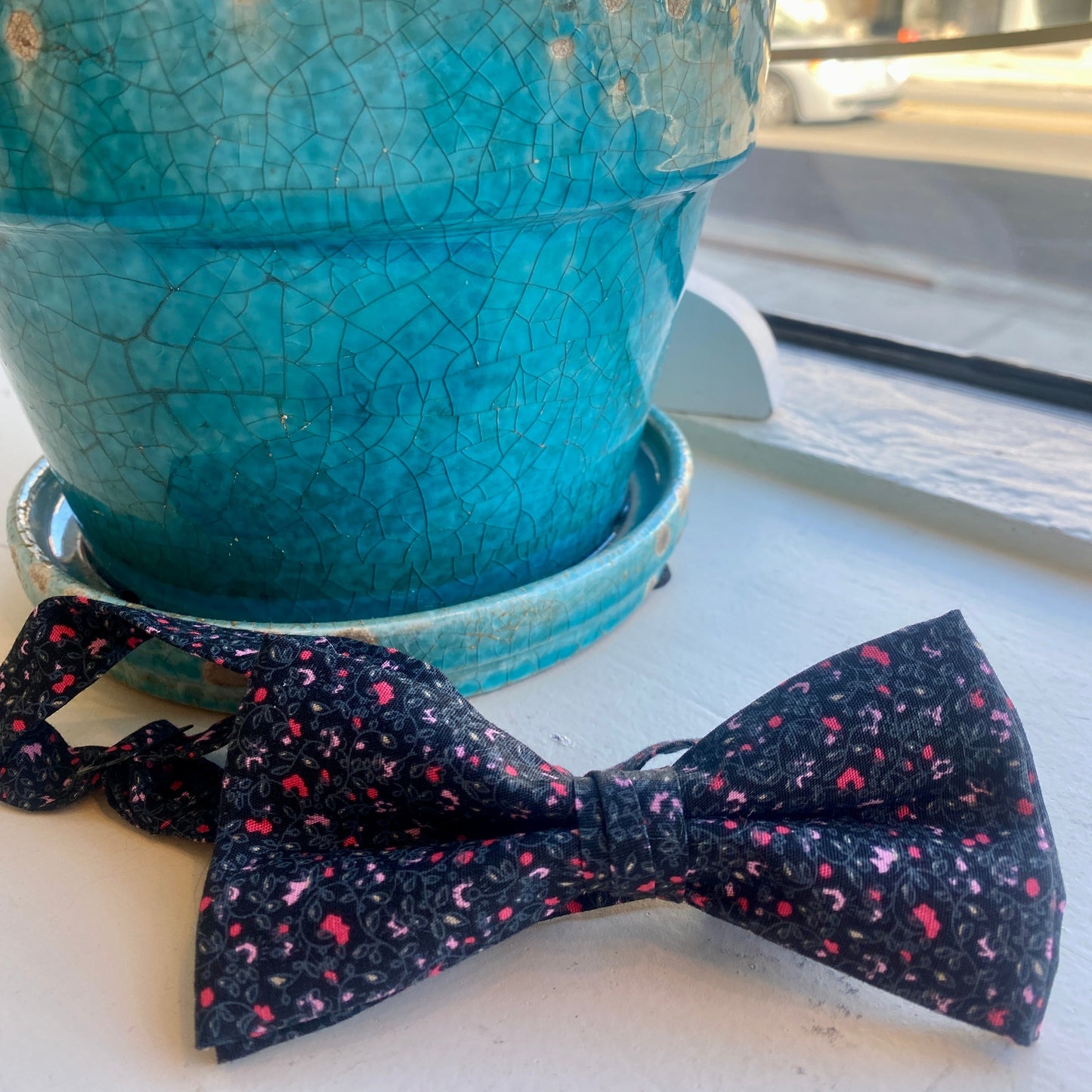 Navy Floral Bow Tie