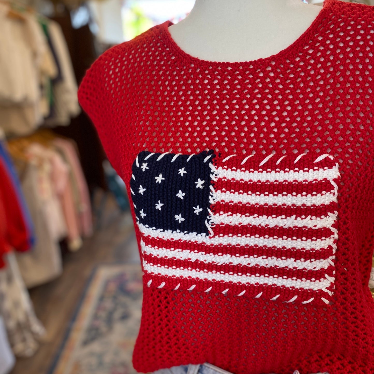 Americana Crochet Knit Sweater Top