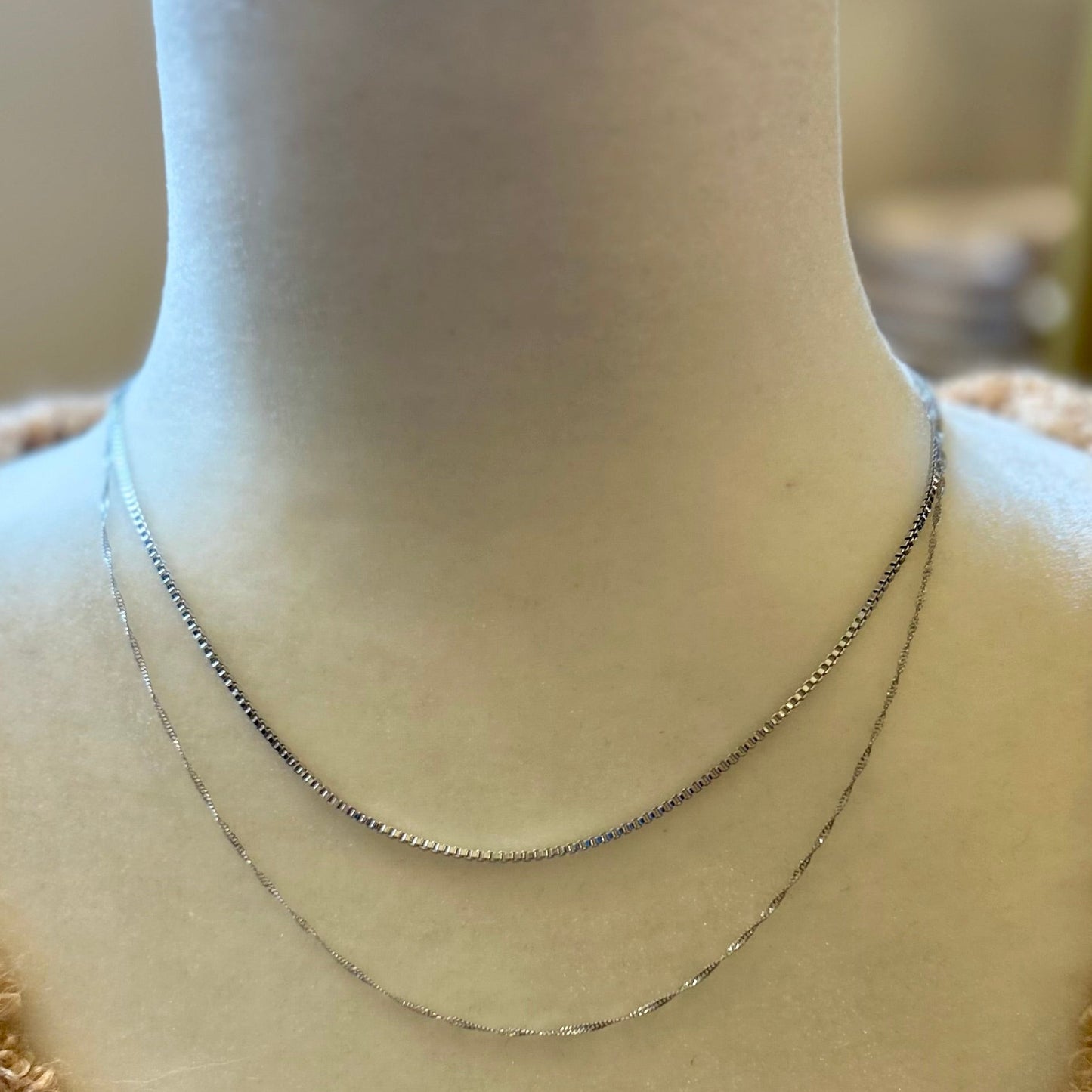 Dainty Box Chain Layered Necklace in Silver