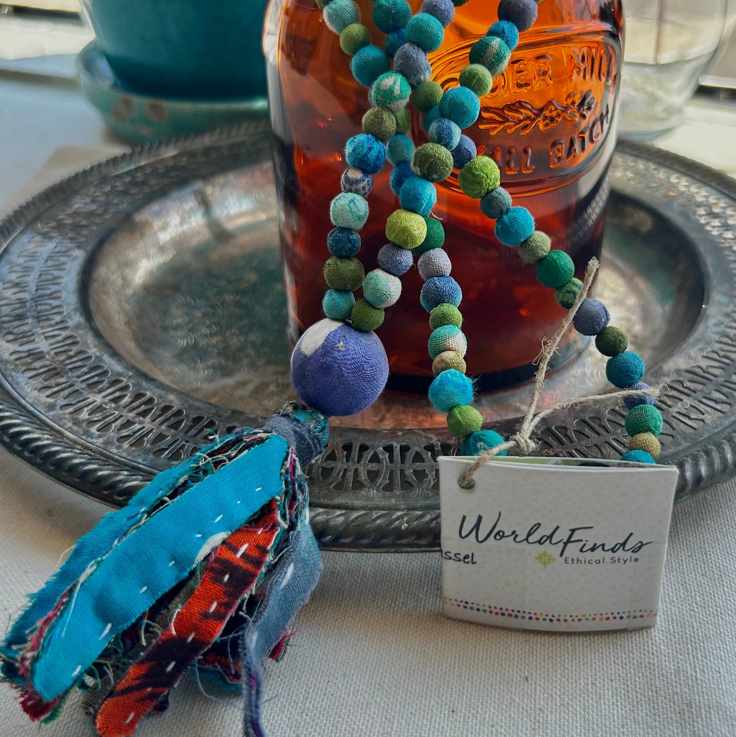 Kantha Water Lilies Tassel Necklace by World Finds