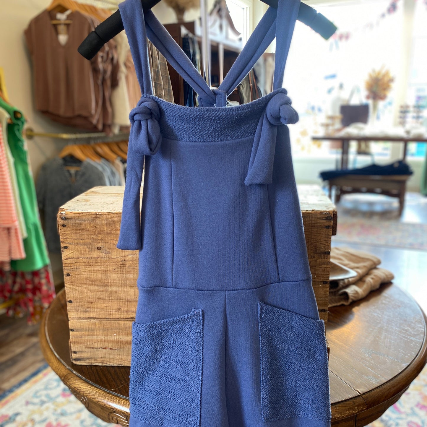 Navy Adjustable Straps Overall Shorts Romper