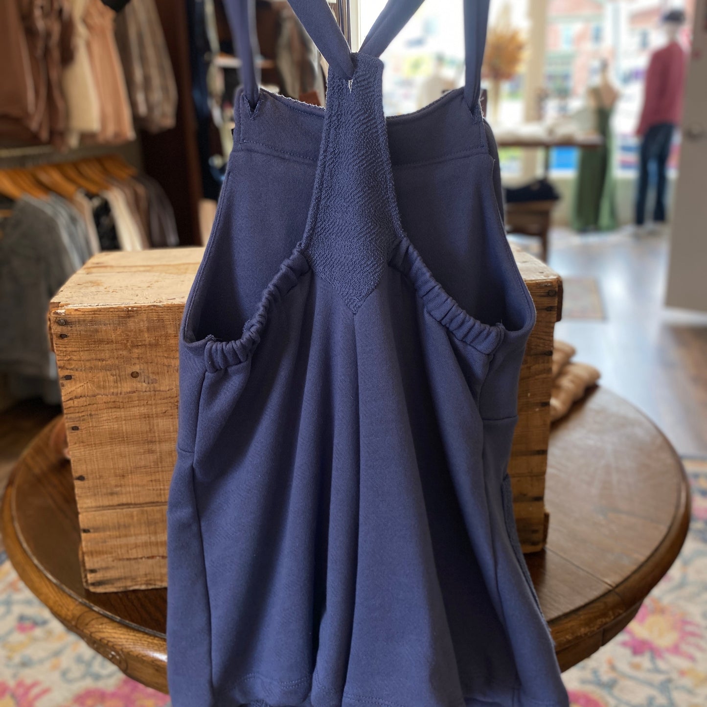 Navy Adjustable Straps Overall Shorts Romper