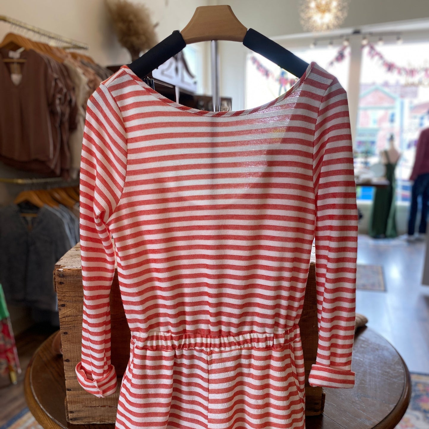 Orange Stripe Print Open Back Romper