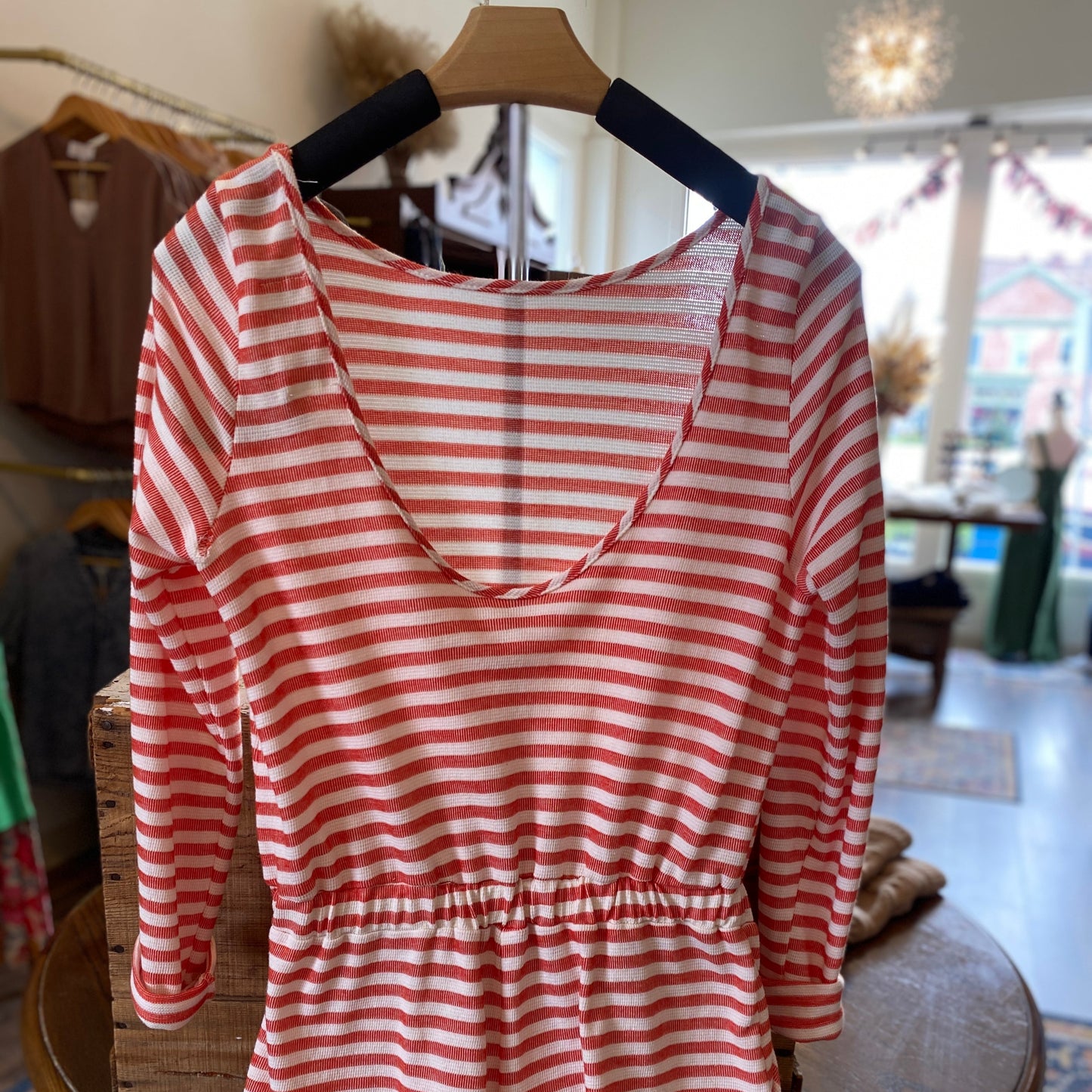 Orange Stripe Print Open Back Romper