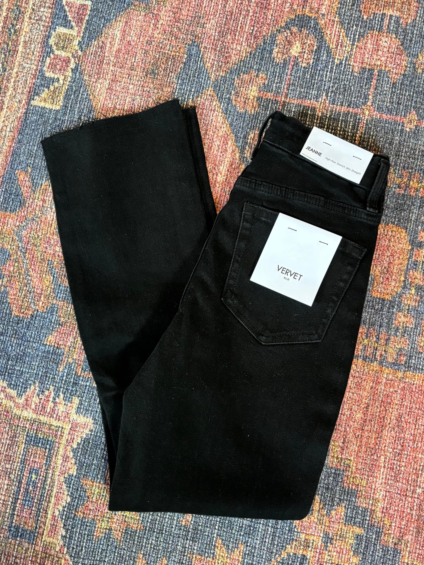 BLACK HIGH-RISE CROP SLIM STRAIGHT JEANS by VERVET