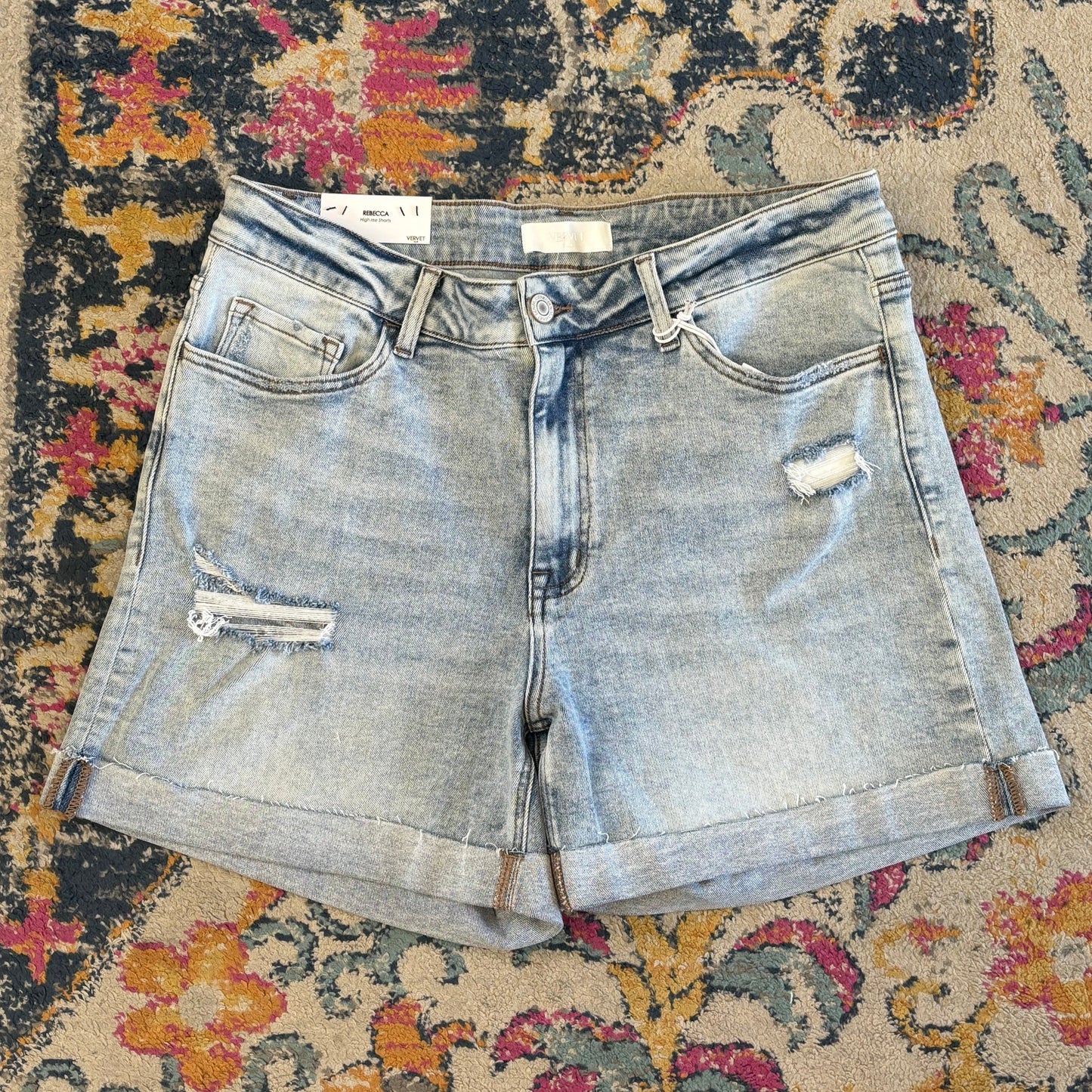 PLUS SIZE HIGH RISE SINGLE CUFF DENIM SHORTS by VERVET