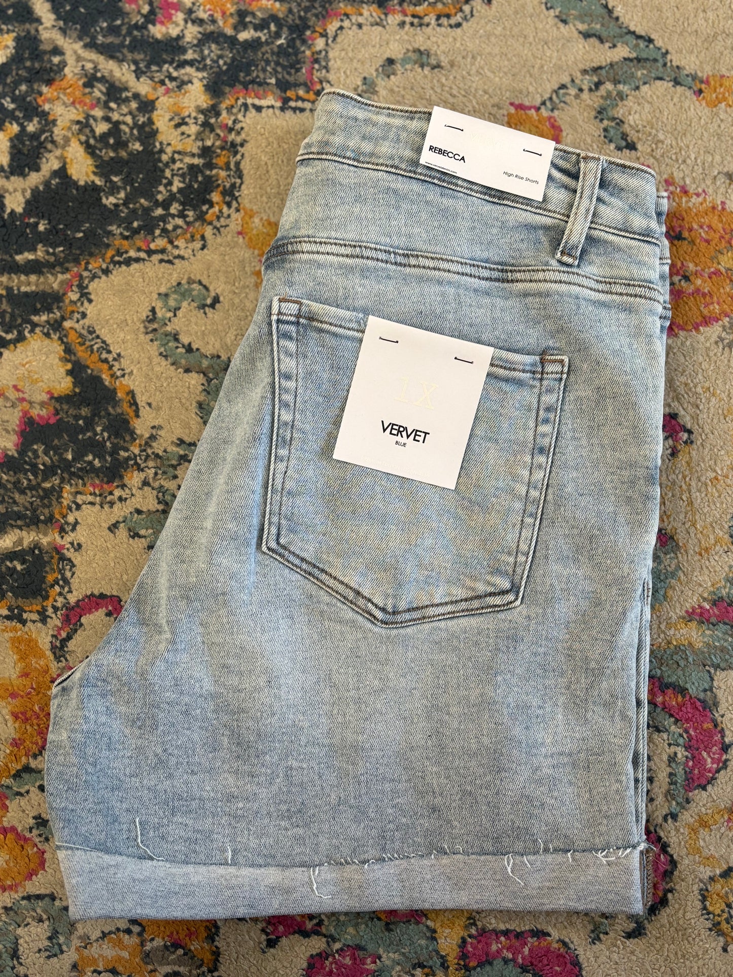 PLUS SIZE HIGH RISE SINGLE CUFF DENIM SHORTS by VERVET