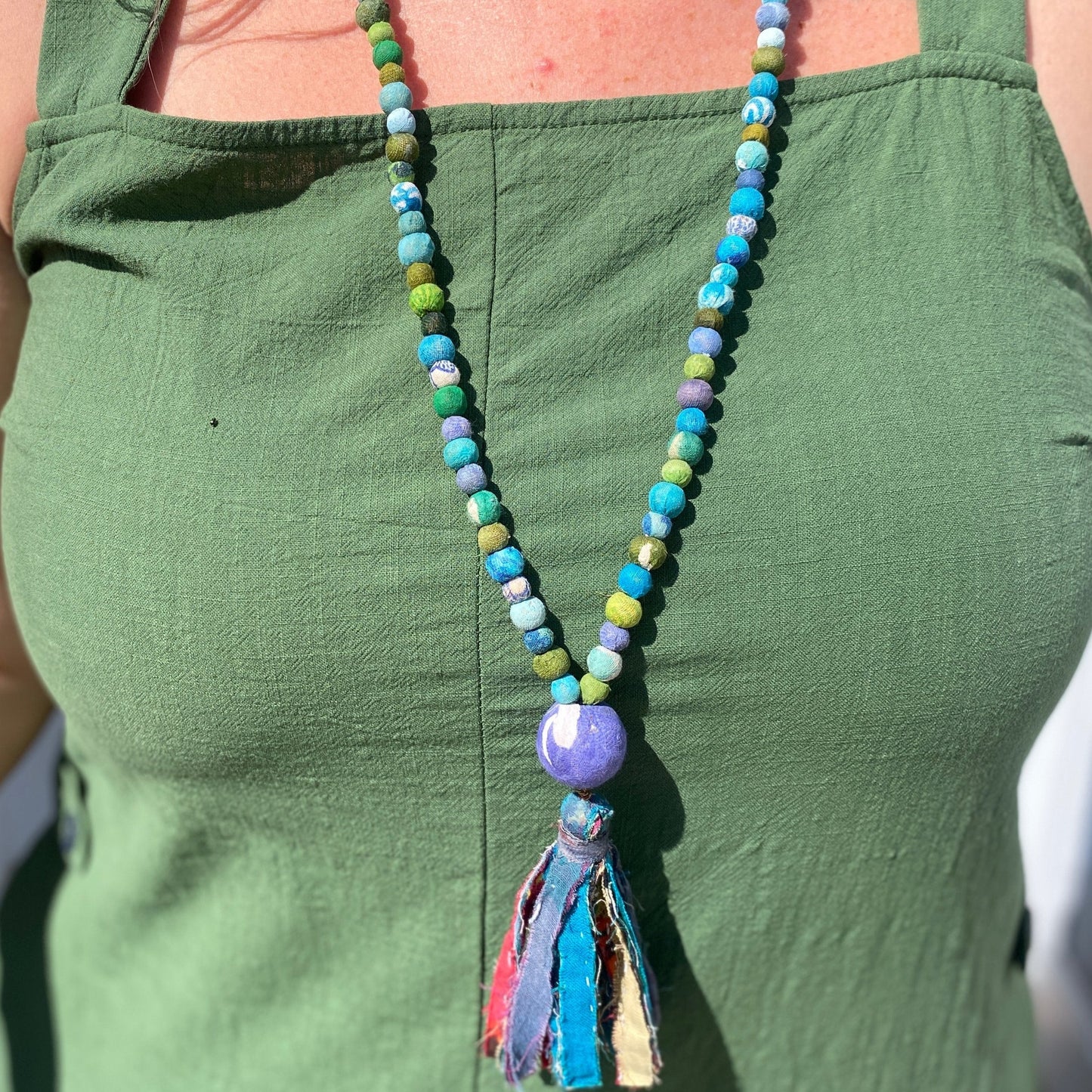 Kantha Water Lilies Tassel Necklace by World Finds