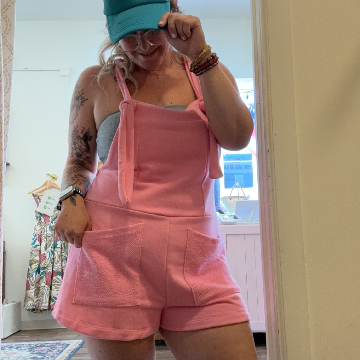 Bubblegum Pink Adjustable Straps Overall Romper