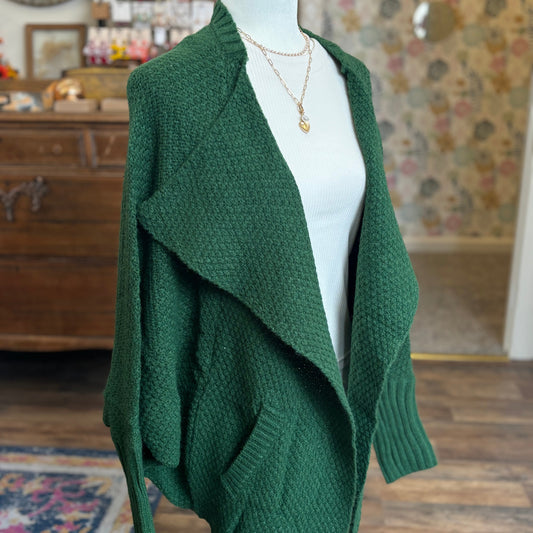 Waffle Cocoon Sweater Cardigan in Forrest