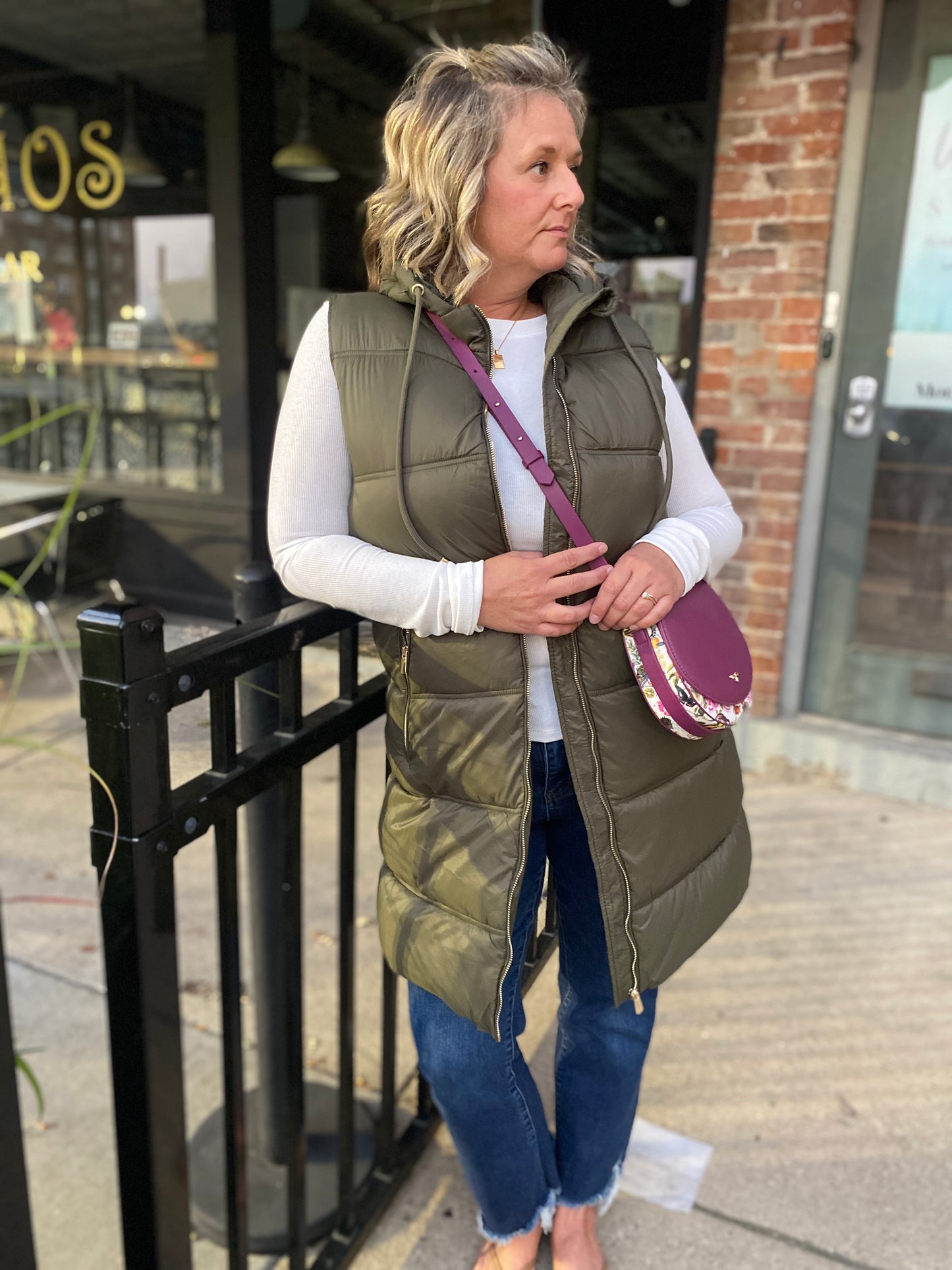 Hooded Puffer Vest in Army Green