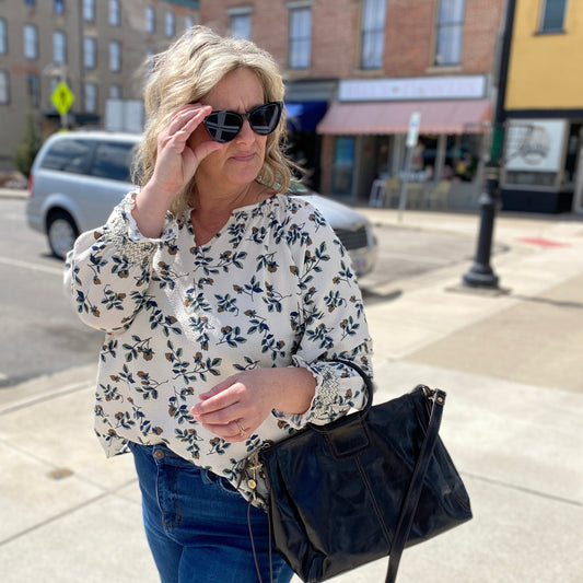 Cleo Smocked Cuff and Collar Floral Top by Flag & Anthem