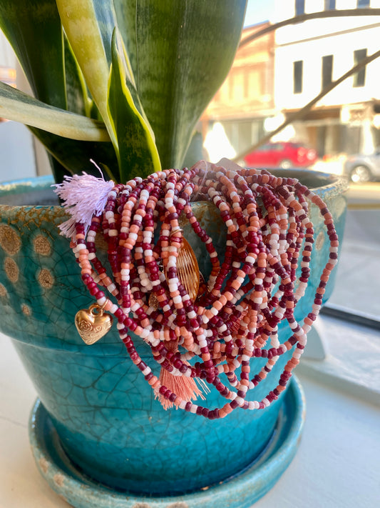 Maroon & Coral Stacking Seed Bracelet