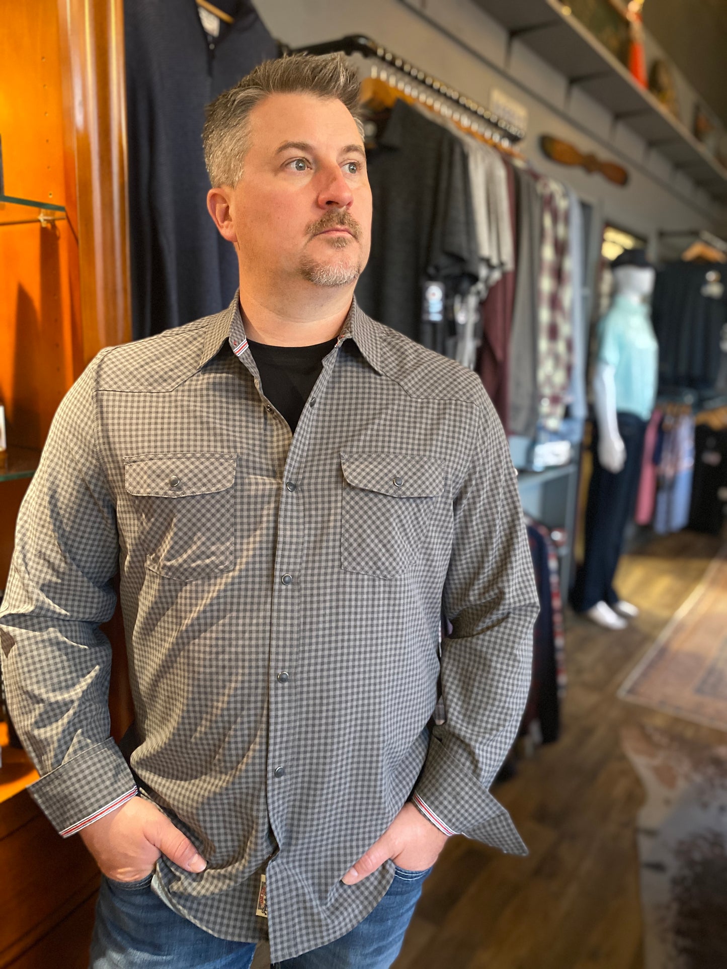 Brockton Performance Western Shirt in charcoal gray by Flag & Anthem