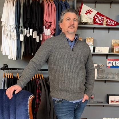 Woodland 1/4 Zip Cable Mock Neck Sweater by Flag and Anthem