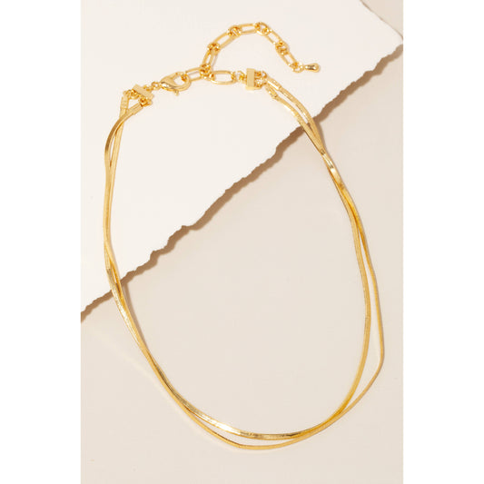 Layered Metallic Flat Chains Necklace in Gold