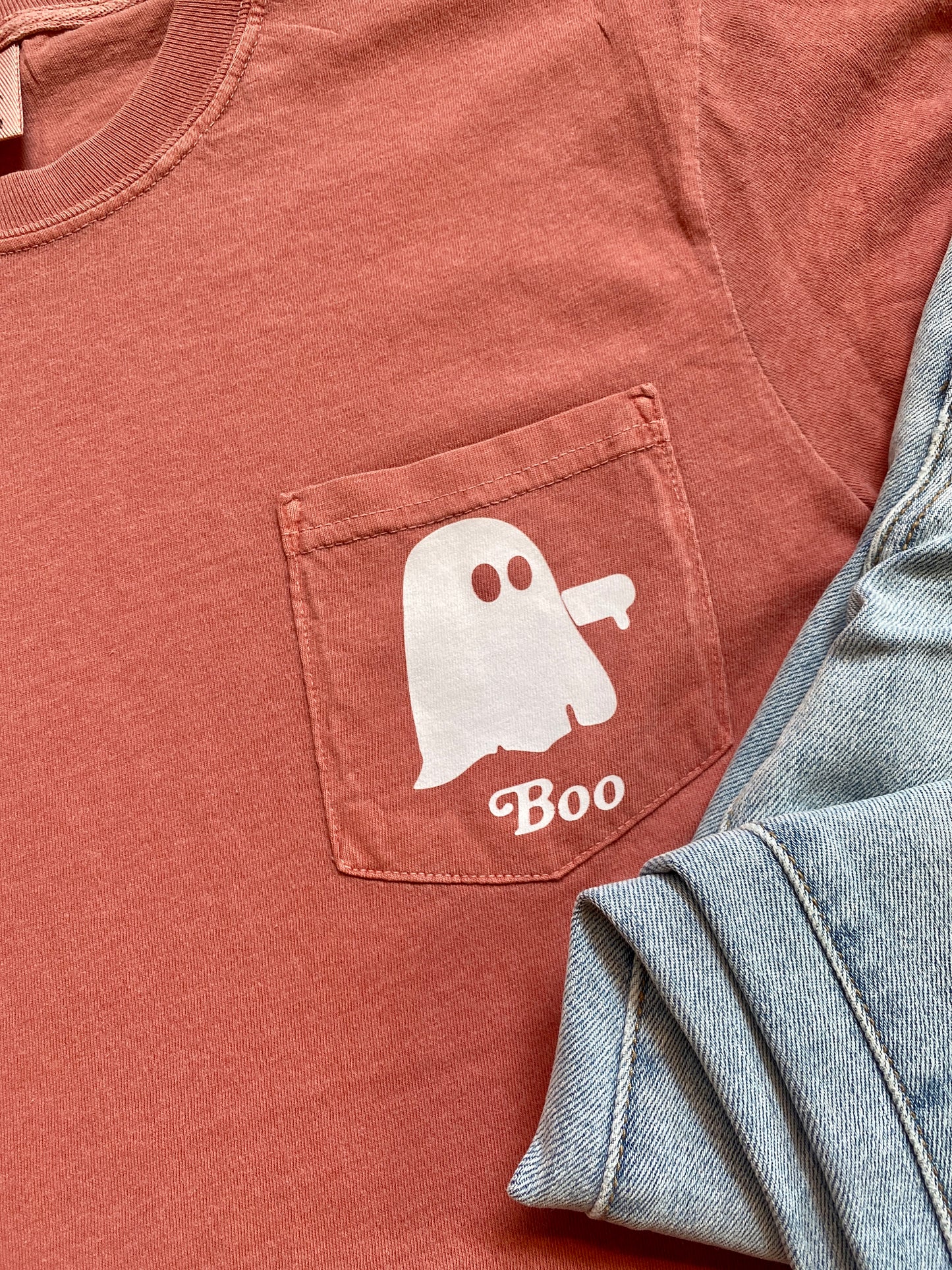 Ghost Halloween Pocket Tee- Cumin