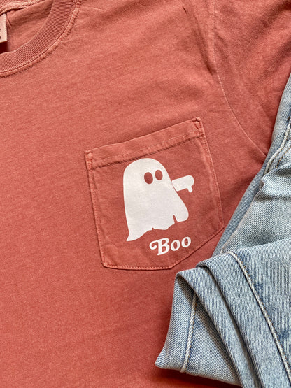 Ghost Halloween Pocket Tee- Cumin