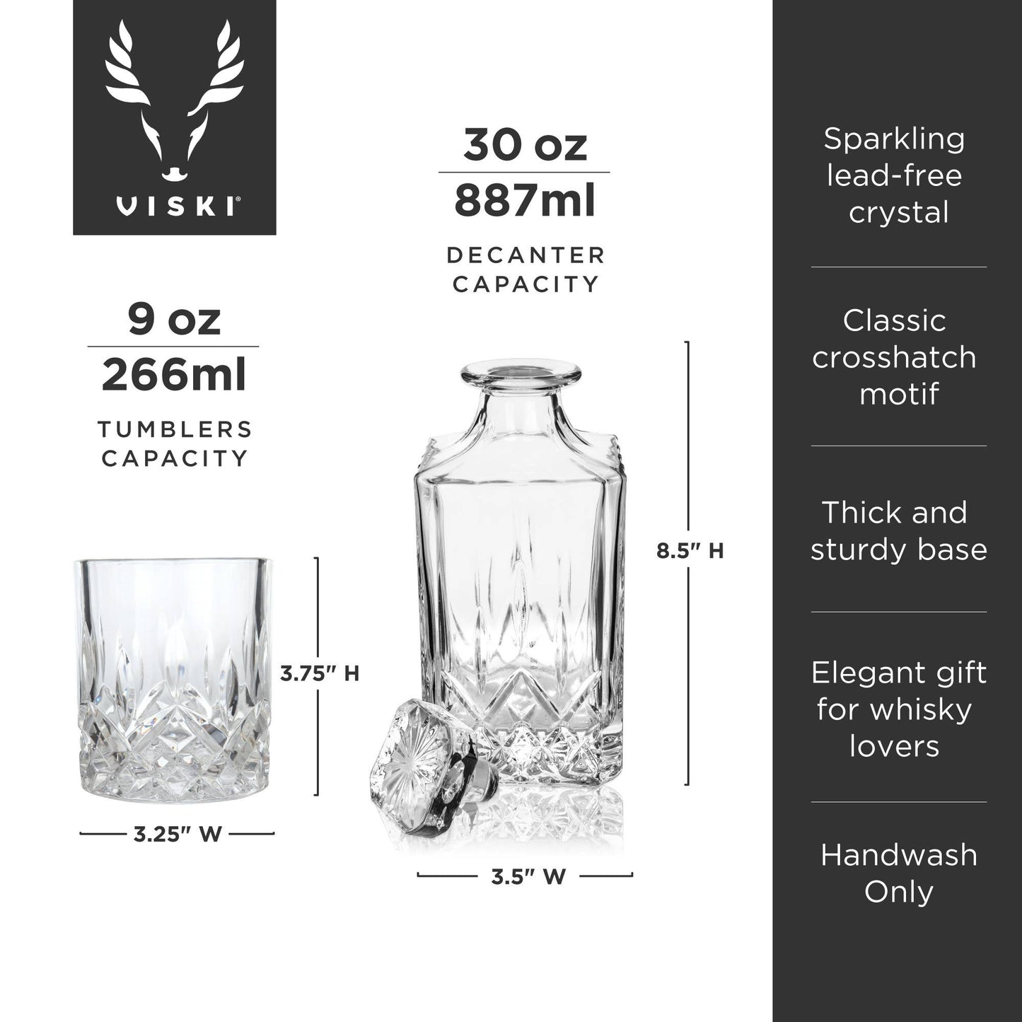 Admiral™ Crystal Whiskey Decanter & Tumblers Set - Set of 3