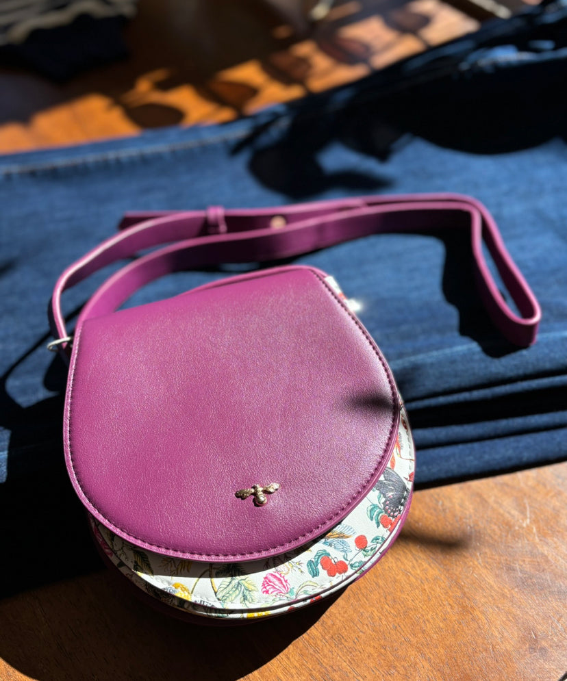 Floral Engravings Plum Saddle Purse by Fable