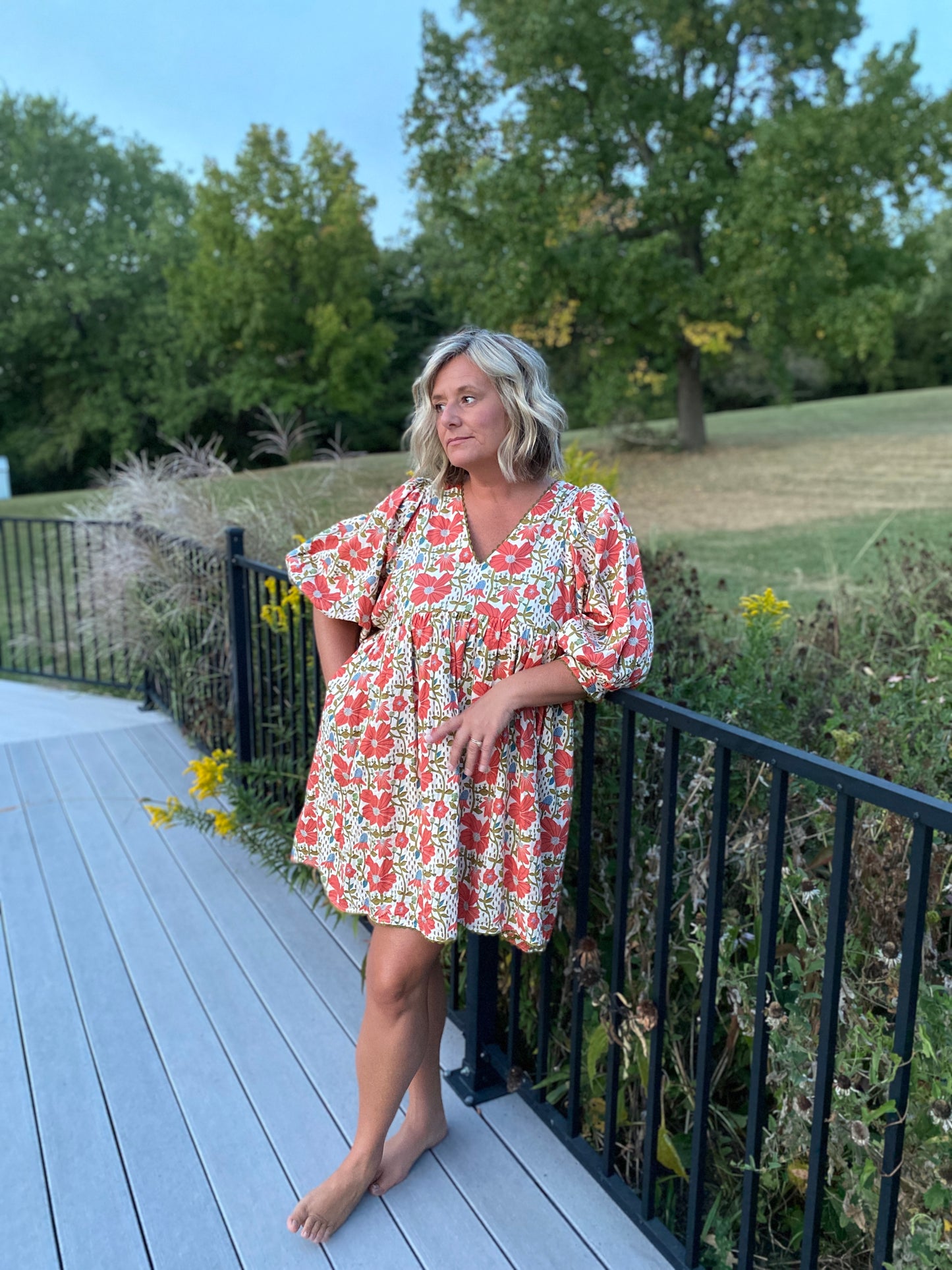 Floral Print Mini Dress in Coral & Cream