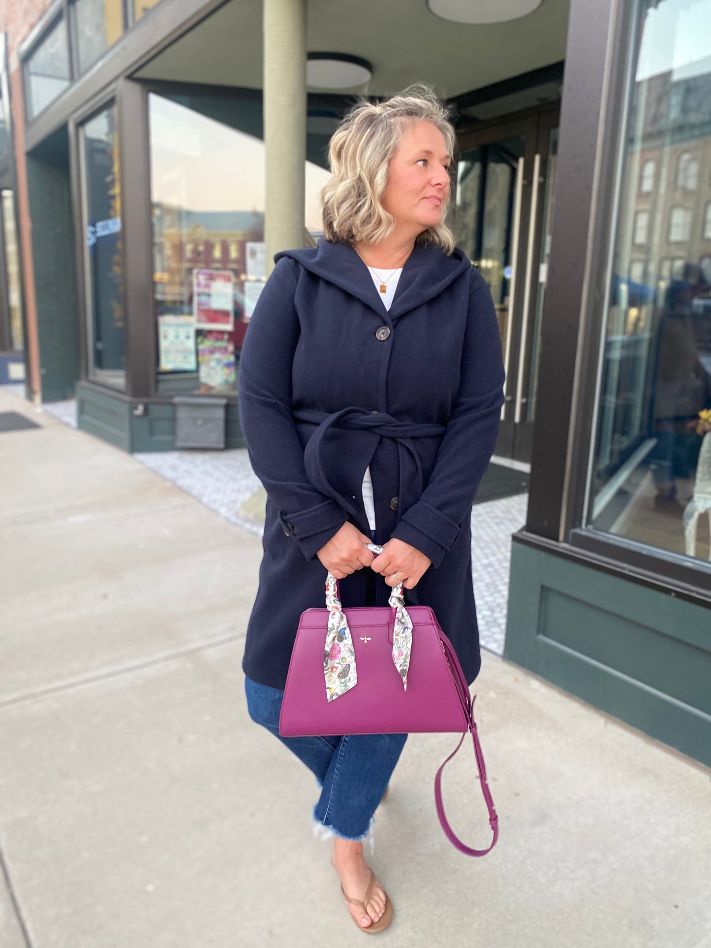 Hooded Trench Coat in Navy