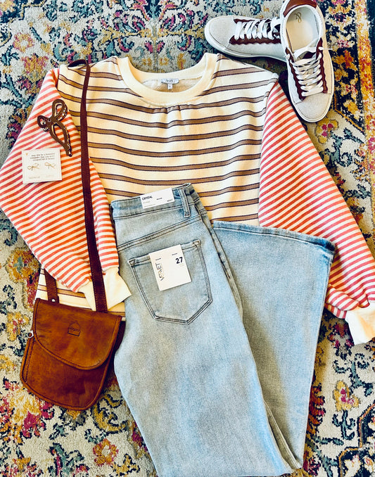 Mixed Striped Long Sleeve Knit Top