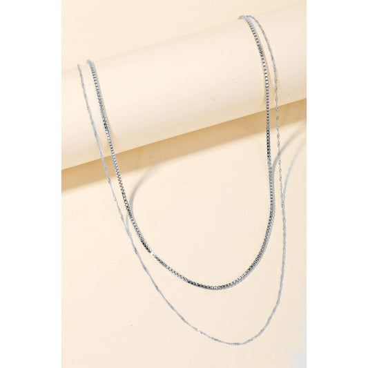 Dainty Box Chain Layered Necklace in Silver