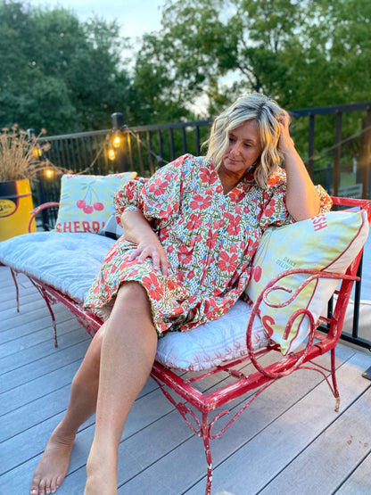 Floral Print Mini Dress in Coral & Cream