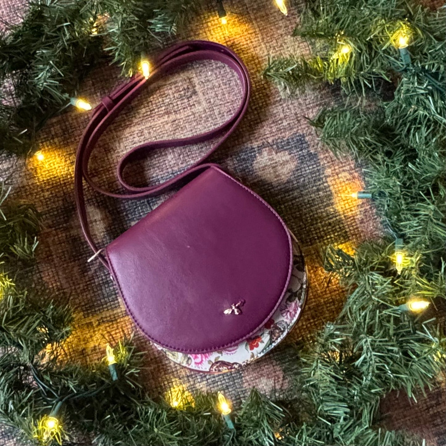 Floral Engravings Plum Saddle Purse by Fable