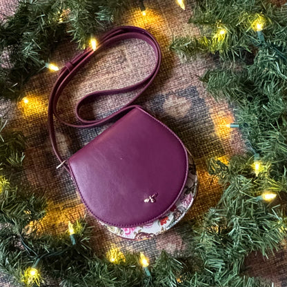 Floral Engravings Plum Saddle Purse by Fable